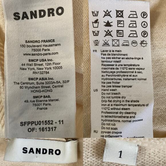 Sandro Women's Bridget Knit V-Neck Sweater In Ivory Wool Cashmere Size 1 / Small - Picture 8 of 16